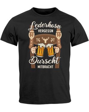 MoonWorks T-Shirt Trachtenshirt Lederhose vergessen Durst mitbracht mit Print - Schwarz