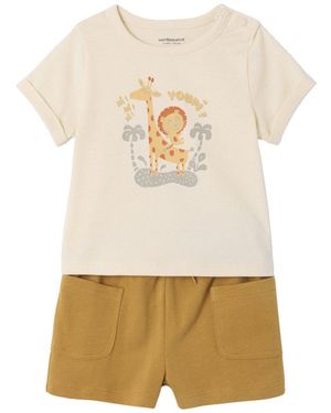 VERTBAUDET Baby-Set aus bedrucktem T-Shirt & Shorts - Natur