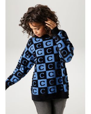 Aniston CASUAL Strickpullover mit extravaganten 2-farbigen Quadraten - Blau