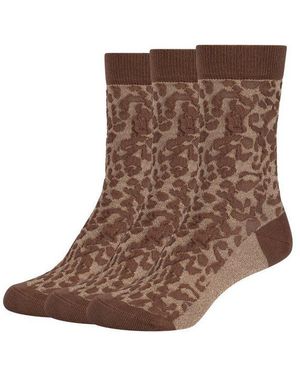 Tamaris Socken (3 Paar) Mit Strukturiertem Leo-Muster, Verstärkte Ferse Und Spitze - Braun