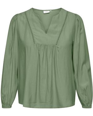 Only Carmakoma Blusenshirt Plus Size V-Ausschnitt Puffärmel elastische Bündchen CARMYRNA L/S TOP WVN - Grün