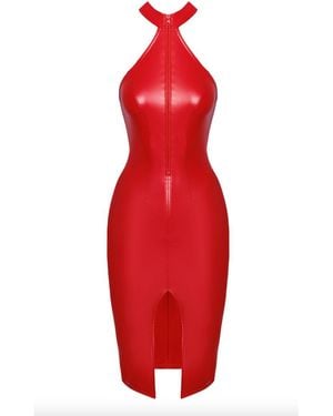 NOIR HANDMADE Midikleid halblanges Kleid in rot