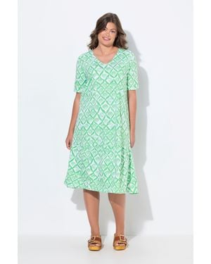 Laurasøn Jerseykleid Shirt-Kleid 1/2 Arm V-Ausschnitt - Grün