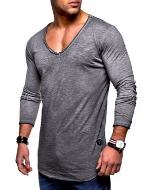 behype Langarmshirt NUKE L/S mit V-Ausschnitt - Grau