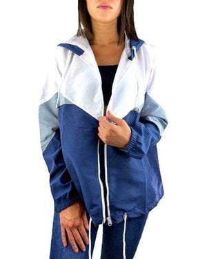 Worldclassca Windbreaker Damen Windbreaker Festival Jacke 90S Blouson Regen Kapuzenjacke Sport Hoodie Übergangsjacke Wasserabweisend-Xl - Blau