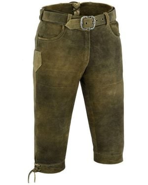 Fuente Leather Wears Trachtenlederhose Vintage Braune Ziegenvelours Trachtenlederhose Kniebund Mit Gürtel - Grün