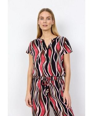 Soya Concept Shirtbluse Sc-Cammi 1 Aus Viskose, Normale Länge, Gerader Abschluss, Mit V-Ausschnitt - Rot