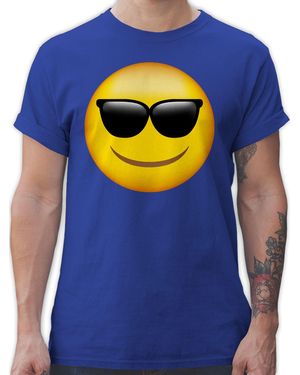 Shirtracer T-Shirt Emoticon Sonnenbrille / Sommer Sonne Cartoon Manga Anime - Blau