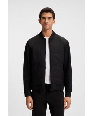 BOSS Sweatjacke Stehkragen, Wattierte Vorderseite, Regular Fit - Schwarz