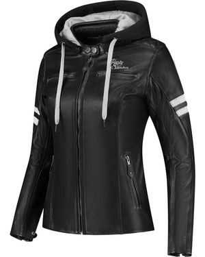 Rusty Stitches Motorradjacke Joyce Hooded V2 Motorrad Lederjacke - Schwarz