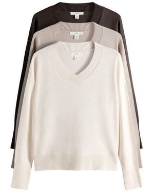 The Set V-Ausschnitt-Pullover Feinstrickpullover, V-Ausschnitt, 3Er-Pack (3-Tlg) - Schwarz