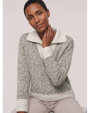 Walbusch Strickpullover Damen Tweed Pullover Mit Weitem Kragen V-Ausschnitt Langarm, Wärmend - Grau