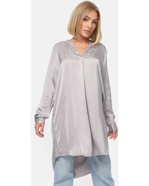 PM SELECTED SELECTED Longbluse PM-07 (Elegante Satin Light Oversize Business Long Bluse in Einheitsgröße) - Grau