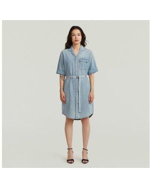 G-Star Hemdblusenkleid Belted Shirt Dress Ss Wmn Mit Taillengürtel, Regular Fit - Schwarz