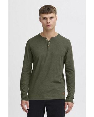Solid Rundhalsshirt Sdvolko Klassisches Longsleeve Mit Knopfleiste - Grün