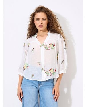 Apricot Blusentop Bluse floraler Paisley-Stickerei, mit Stehkragen - Weiß