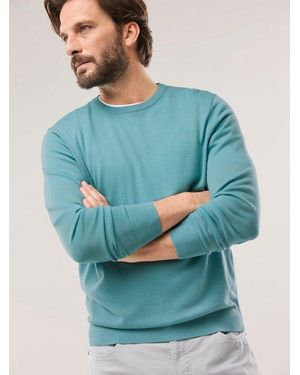 Walbusch Rundhalspullover Herren Rundhals-Pullover Merino Extrafein Schurwolle, Pflegeleicht - Blau