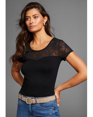 melrose Rundhalsshirt Kurzarm, Hüftlange Passform, Feminin Geschnitten - Schwarz
