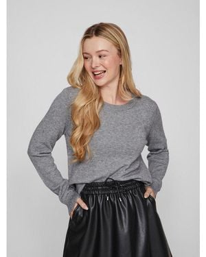 Vila Rundhalspullover Viril O-Neck L/S Knit Top - Grau