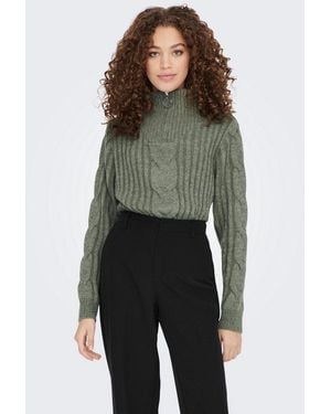 Jdy Stehkragenpullover Andrea L/S Zip Cable Pullove Knt Noos Materialmix - Grün