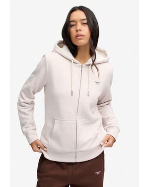 Superdry Kapuzensweatjacke Signature Emb Borg Ziphood Baumwollmischung, Relaxed Fit - Weiß