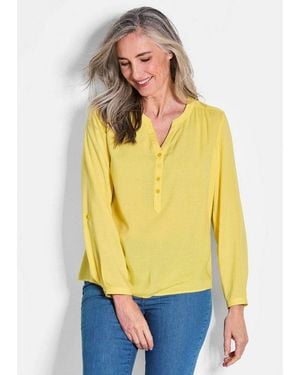 Goldner Schlupfbluse Elegante Viskosebluse Mit V-Ausschnitt Luftige Bluse Mit Fältchen, Knopfleiste Und Langarm - Gelb