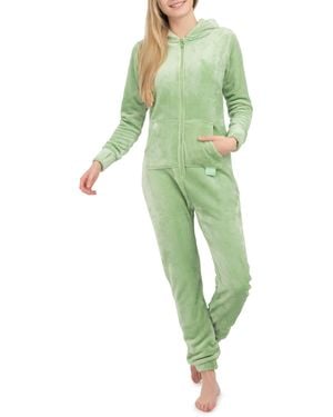 Basisstoff Kitten Jumpsuit Teddy Fleece Einteiler Overall - Grün