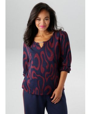 Aniston PLUS Langarmshirt Mit Großflächigem, Grafischen Druck - Blau