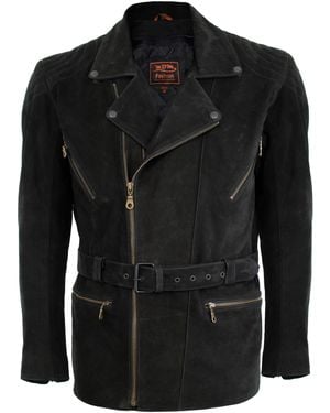 Md'M Motorradjacke Längere Klassischen Look Klassische Motorrad Chopper Leder Jacke - Schwarz
