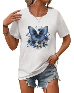 PYL T- Bequemes Sommer Kurzarmbluse Locker Schmetterling Print-Shirt Bequem für Freizeit und Büro,Strandurlaub - Grau