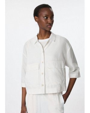 Comma, Funktionsjacke Indoor-Jacke Kurze Leinenmix-Hemdjacke Mit 3/4-Ärmeln - Weiß