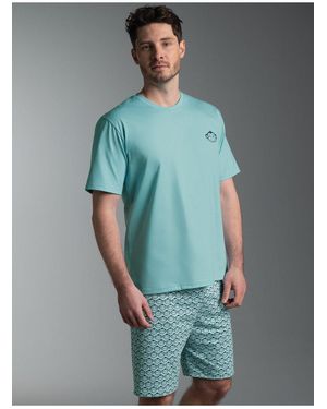 Trigema Schlafanzug Pyjama mit Print-Motiv "Äffchen" (1 tlg) - Blau