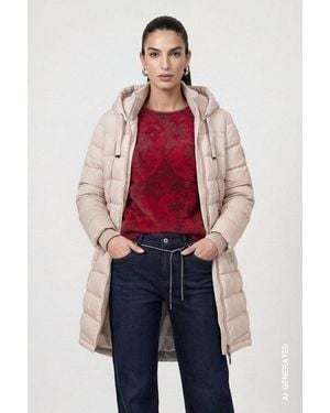 Monari Steppmantel Mantel Stepp Regular Fit Mit Stehkragen Und Kapuze - Natur
