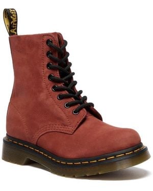 Dr. Martens 1460 Pascal 8 Eye Boot Schnürboots Festival, Blockabsatz, Schnürboots Mit Gelber Rahmennaht - Rot