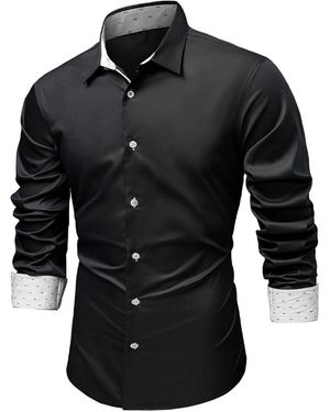 JMIERR Businesshemd Langarm Business Hemden Regular Fit Freizeithemd Schwarz S-2XL