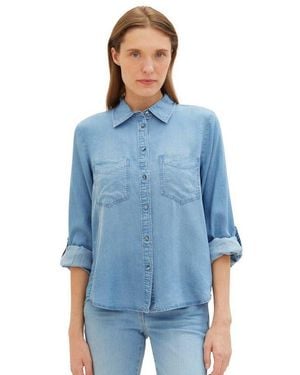 Tom Tailor Jeansbluse Mit Lyocell Und Kentkragen - Blau