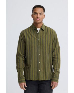 Blend Langarmhemd Bhdaris Slub Stripe Aus Baumwolle, Regular Fit, Mit Knopfleiste, Pflegeleicht - Grün