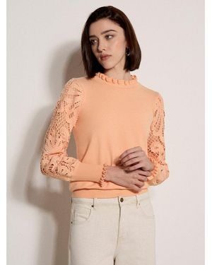 Apricot Rundhalspullover Mesh-Pullover Aus Spitze - Natur