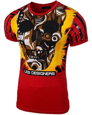 Baxboy Totenkopf Kurzarm T-Shirt mit Strass Steinen Design 3263 - Rot