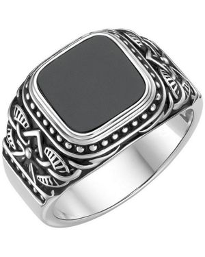 GIORGIO MARTELLO MILANO Silberring Siegelring Mit Schwarzer Achat-Einlage, Silber 925