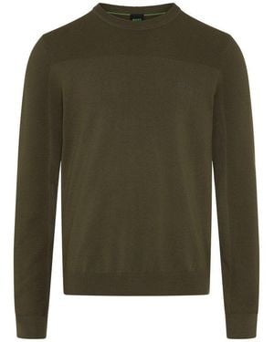 BOSS Strickpullover Kn Momentum-X Cn Rundhalsausschnitt, Regular Fit, Kontrast Hd-Logo - Grün