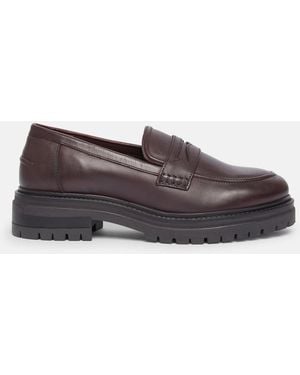Comma, Slipper Leder-Loafers mit Plateausohle - Braun