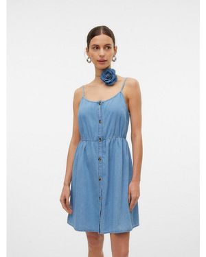 Vero Moda Jeanskleid Vmflicka Strap Short Dress Lcs Baumwolle, Regular Fit, Verstellbare Träger - Blau