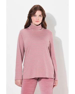 Ulla Popken T- Shirt gerippt Slim Rollkragen Langarm Biobaumwolle - Pink