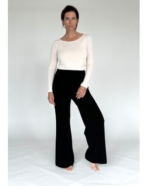 Zuckerwatte Strickhose mit breitem Bund, aus wertiger Viskose Stretch Mischung - Weiß