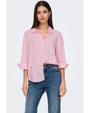 Jacqueline De Yong Blusenshirt Trendiges Hemd mit Lochstickerei und längerer Rückenpartie JDYTALLIE 3/4 LONG SHIRT WVN NOOS - Rot