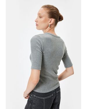 Koton T-Shirt Rundhalsausschnitt Kurzärmelig - Grau