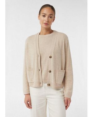 Comma, Cardigan Strickjacke Strickcardigan Im Loose Fit Aus Wollmix - Natur