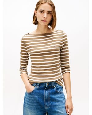 Tommy Hilfiger 3/4-Arm-Shirt NEW CODY BOAT-NECK Baumwolle, U-Boot-Ausschnitt, Slim Fit - Weiß