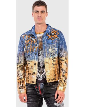 Cipo & Baxx Jeansjacke Jacke mit coolem Allover-Motiv - Blau